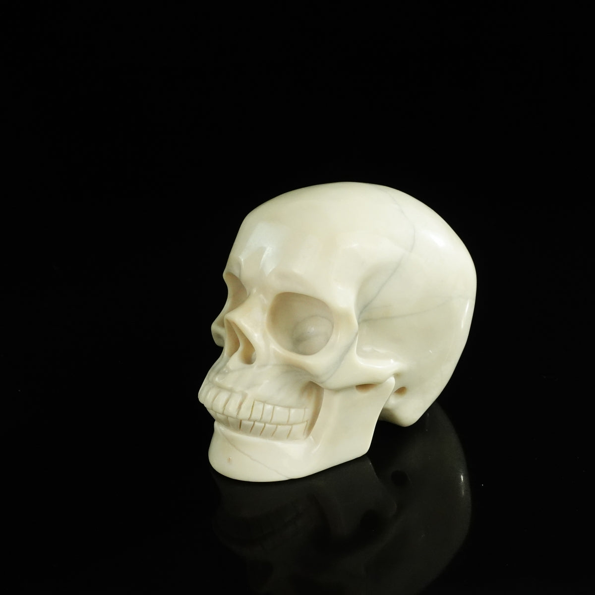 4.5" Ivory Jade Crystal Skull Carving - Unique Piece #IJ01