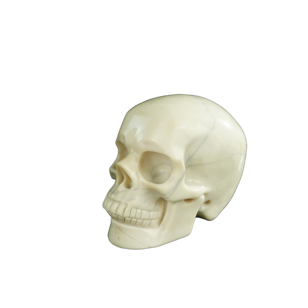 4.5" Ivory Jade Crystal Skull Carving - Unique Piece #IJ01