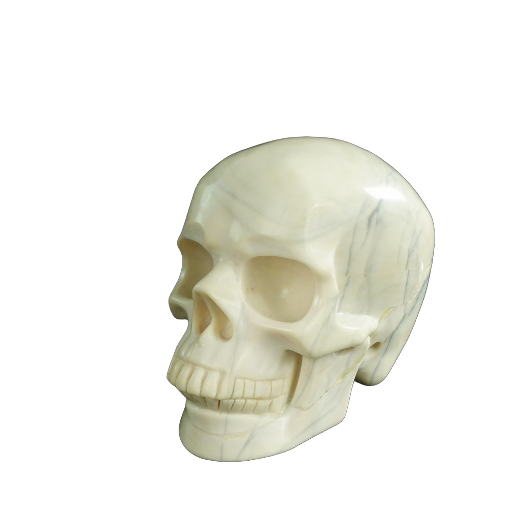 4.5" Ivory Jade Crystal Skull Carving - Unique Piece #IJ02