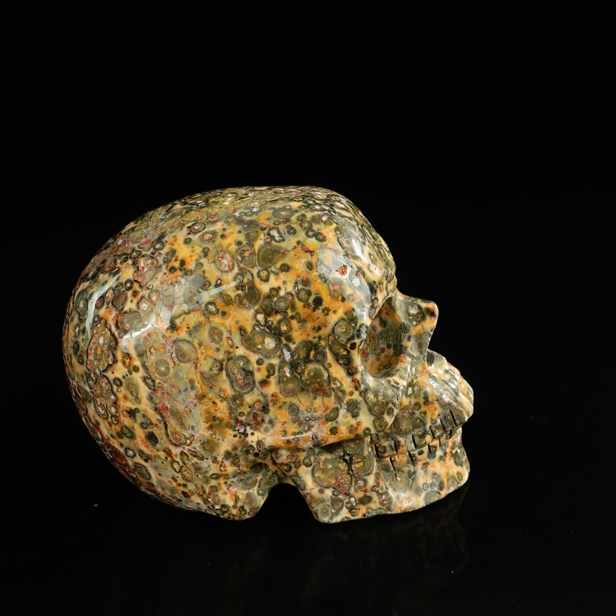 4.5" Red Leopard skin stone Crystal Skull Carving - Unique Piece #LS01