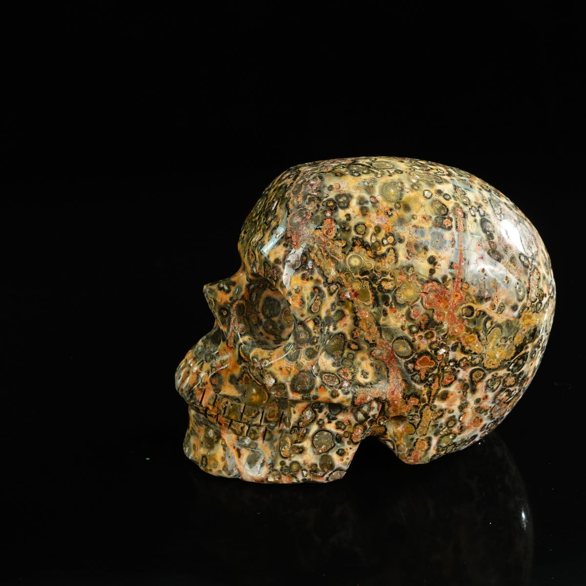 4.5" Red Leopard skin stone Crystal Skull Carving - Unique Piece #LS01