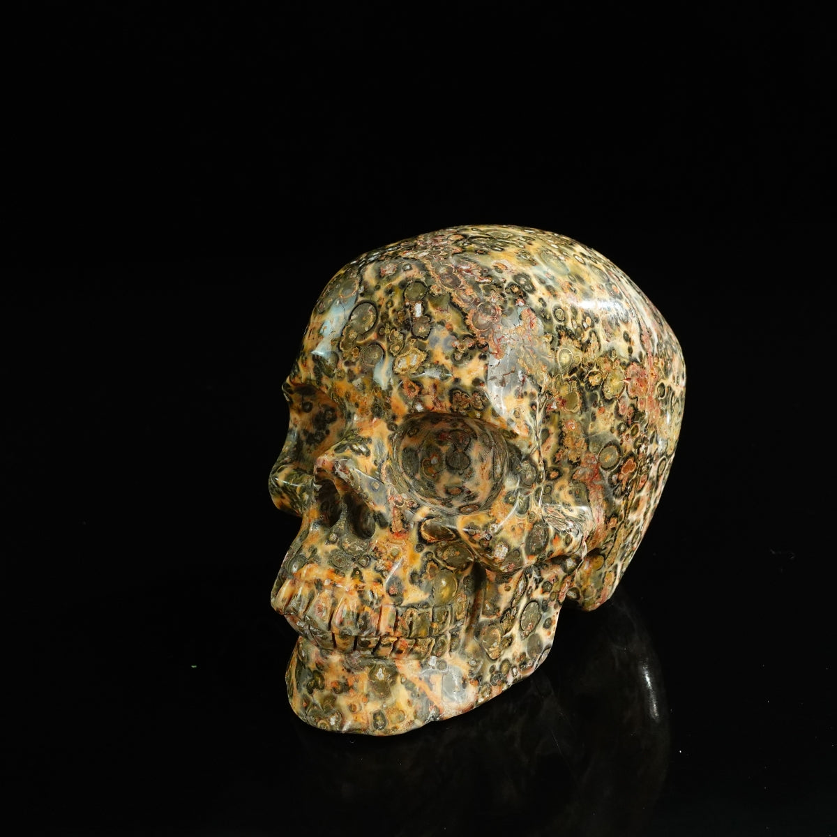 4.5" Red Leopard skin stone Crystal Skull Carving - Unique Piece #LS01