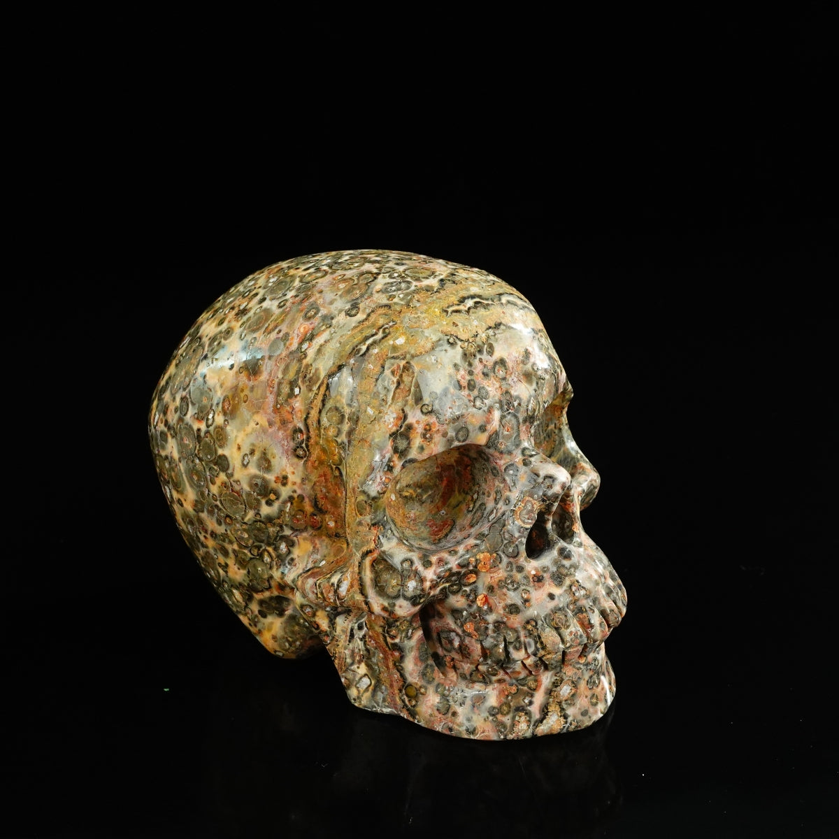 4.5" Red Leopard skin stone Crystal Skull Carving - Unique Piece #LS02