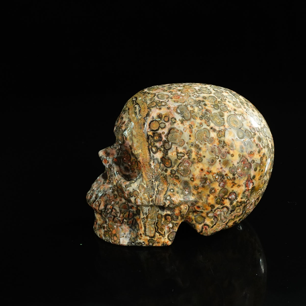 4.5" Red Leopard skin stone Crystal Skull Carving - Unique Piece #LS02