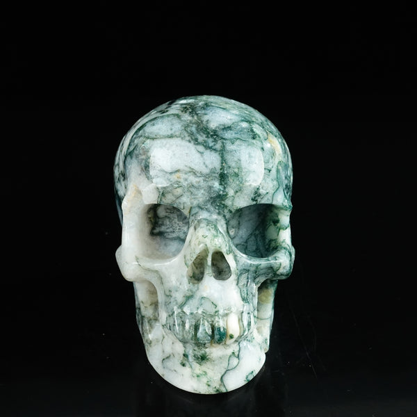 4.5" Moss Agate Crystal Skull Carving - Unique Piece #MA01