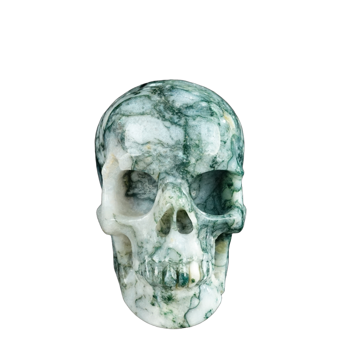 4.5" Moss Agate Crystal Skull Carving - Unique Piece #MA01