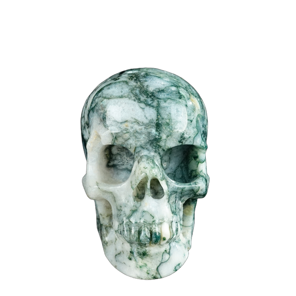 4.5" Moss Agate Crystal Skull Carving - Unique Piece #MA01