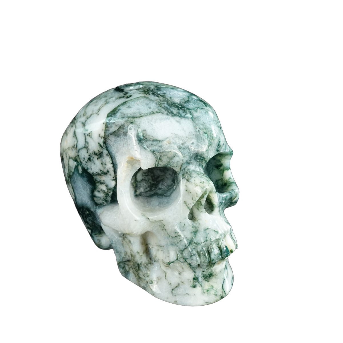 4.5" Moss Agate Crystal Skull Carving - Unique Piece #MA01