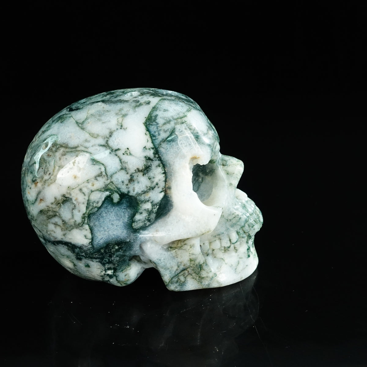 4.5" Moss Agate Crystal Skull Carving - Unique Piece #MA01