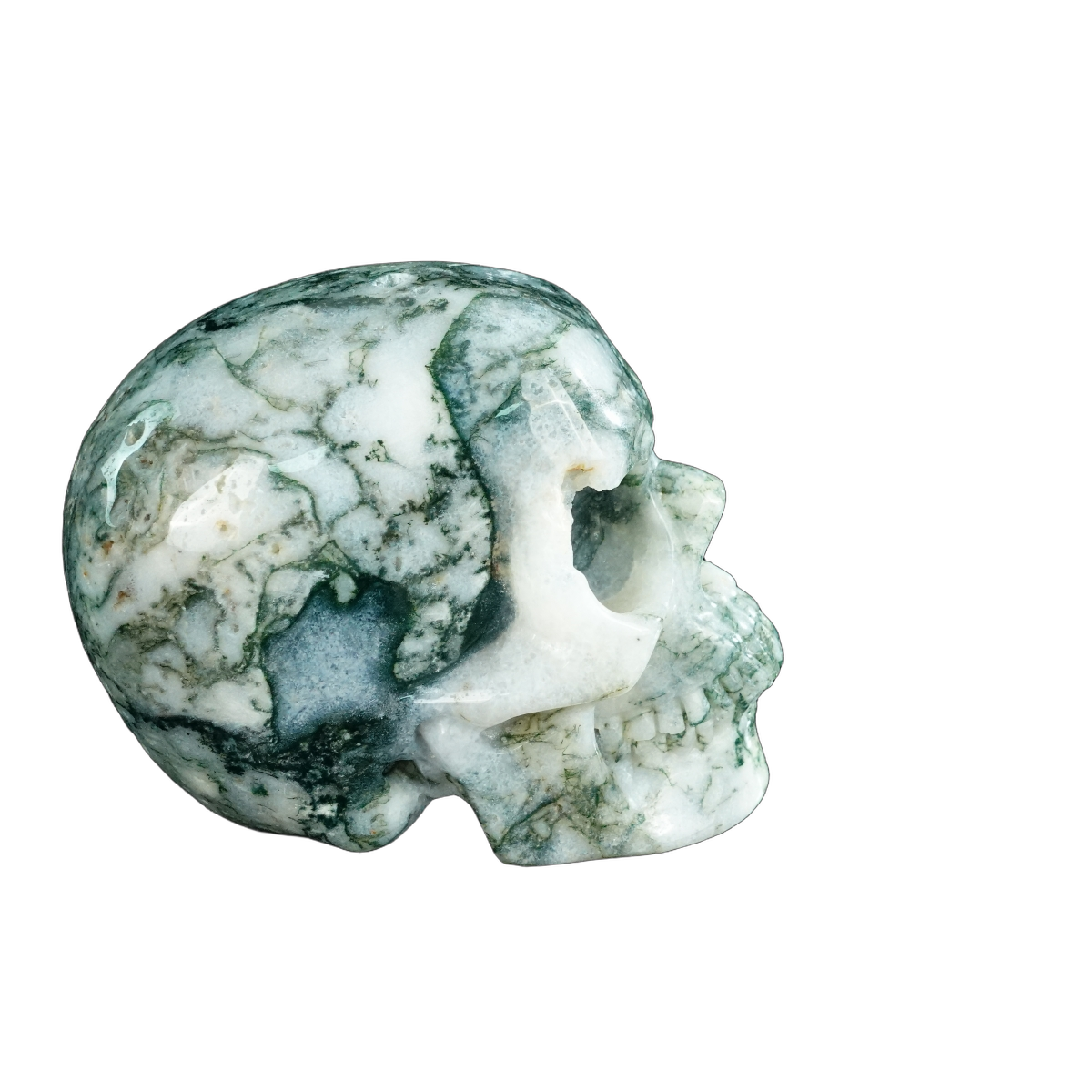 4.5" Moss Agate Crystal Skull Carving - Unique Piece #MA01