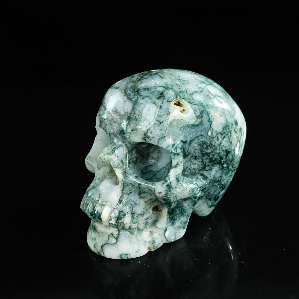4.5" Moss Agate Crystal Skull Carving - Unique Piece #MA01