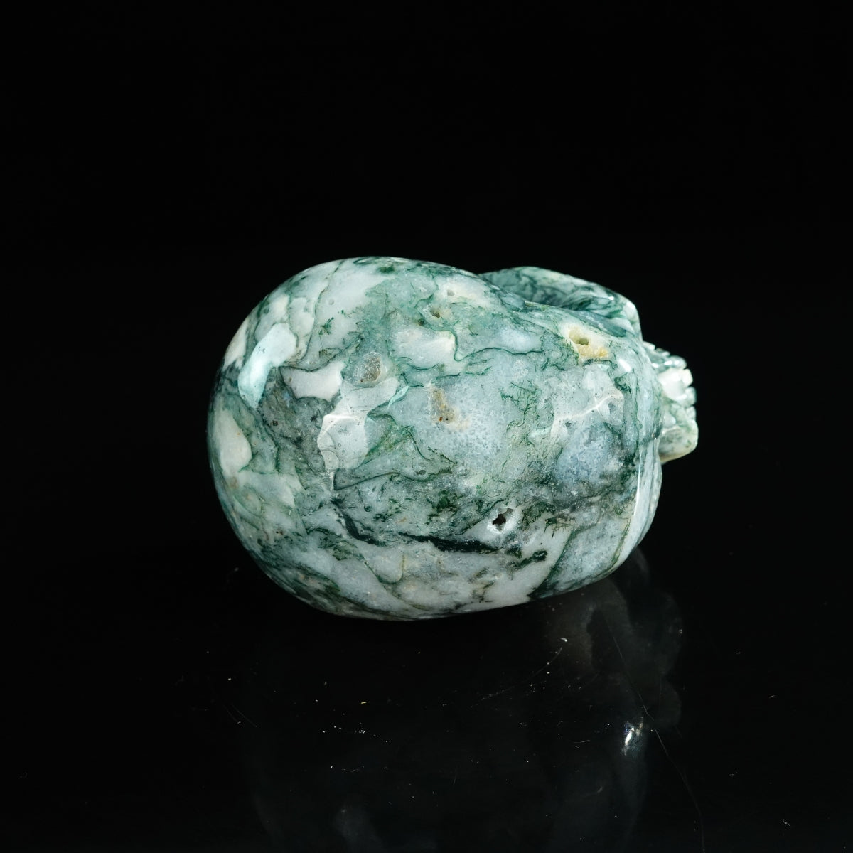 4.5" Moss Agate Crystal Skull Carving - Unique Piece #MA01