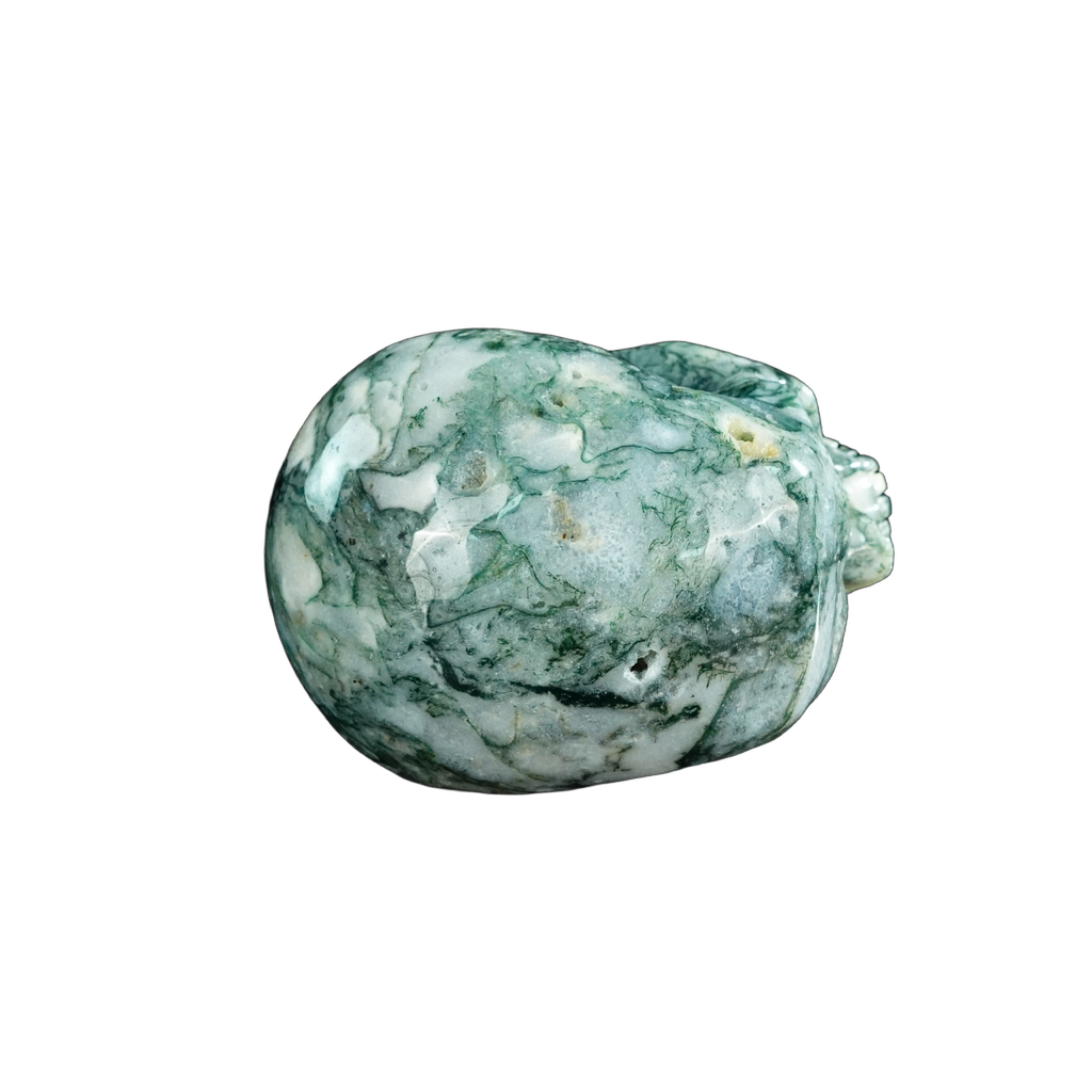 4.5" Moss Agate Crystal Skull Carving - Unique Piece #MA01