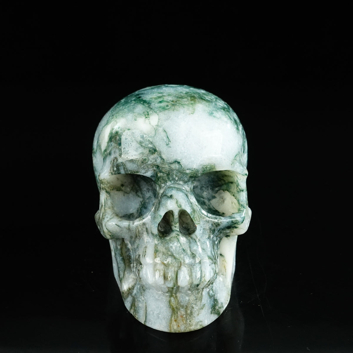 4.5" Moss Agate Crystal Skull Carving - Unique Piece #MA02
