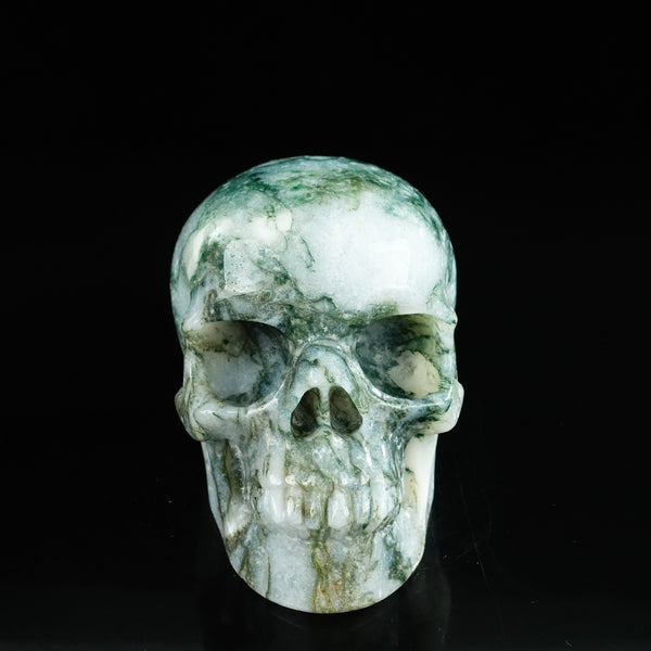 4.5" Moss Agate Crystal Skull Carving - Unique Piece #MA02