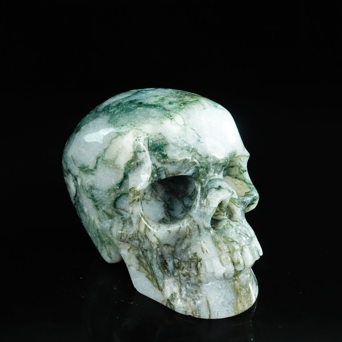 4.5" Moss Agate Crystal Skull Carving - Unique Piece #MA02