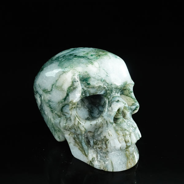 4.5" Moss Agate Crystal Skull Carving - Unique Piece #MA02 - alternate view