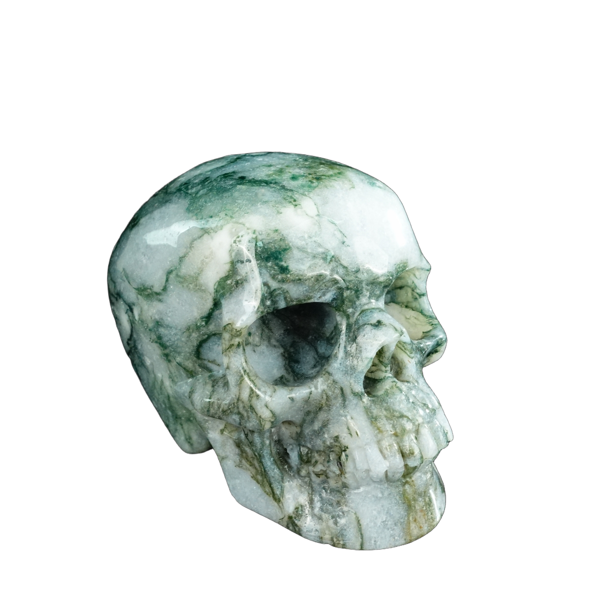 4.5" Moss Agate Crystal Skull Carving - Unique Piece #MA02