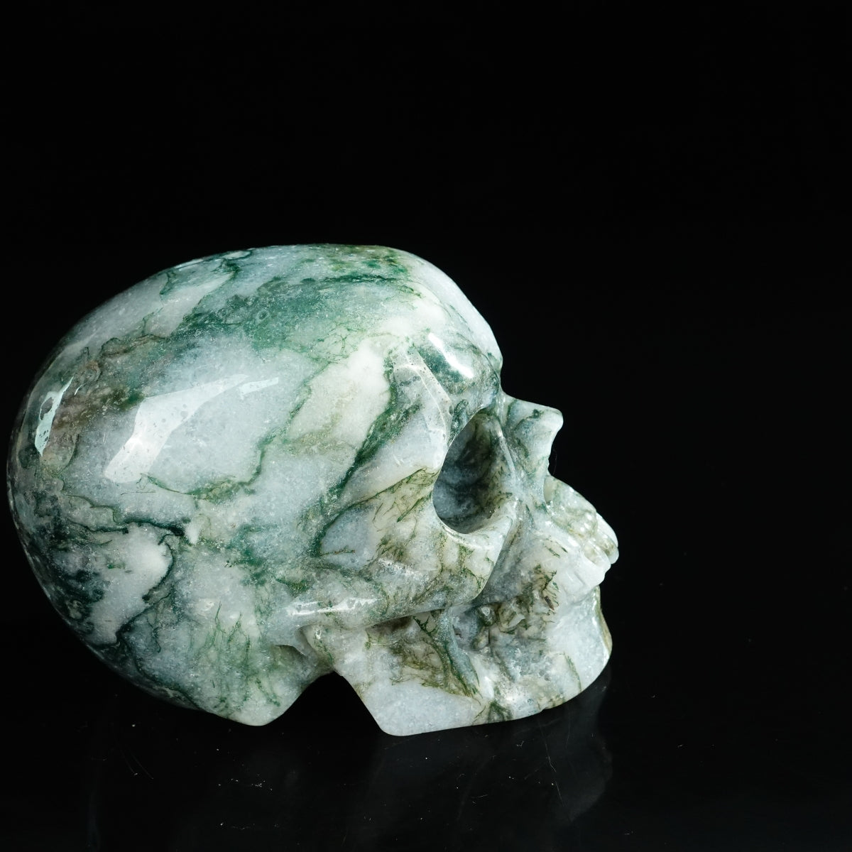 4.5" Moss Agate Crystal Skull Carving - Unique Piece #MA02