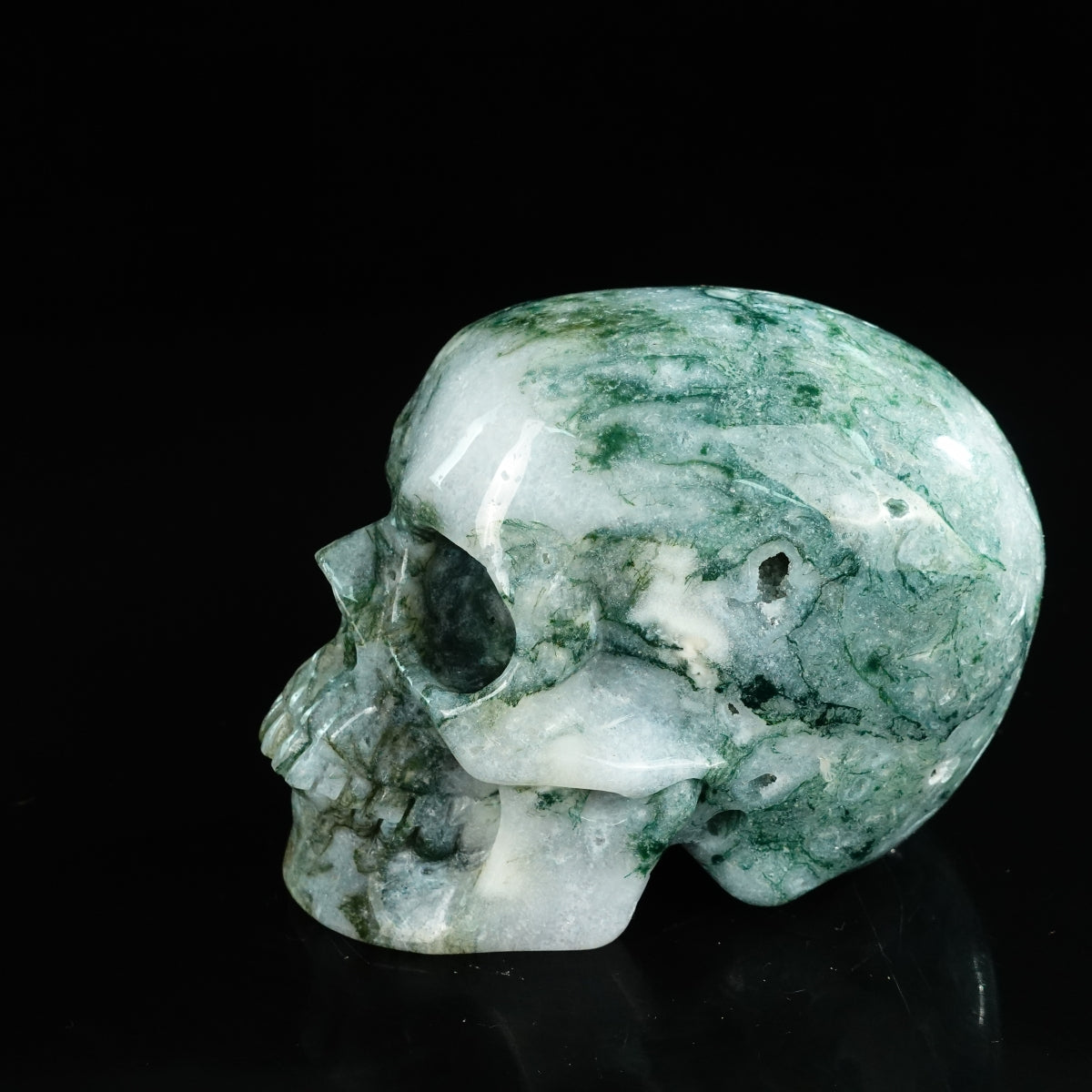 4.5" Moss Agate Crystal Skull Carving - Unique Piece #MA02