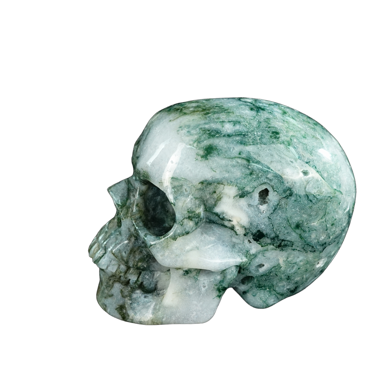 4.5" Moss Agate Crystal Skull Carving - Unique Piece #MA02