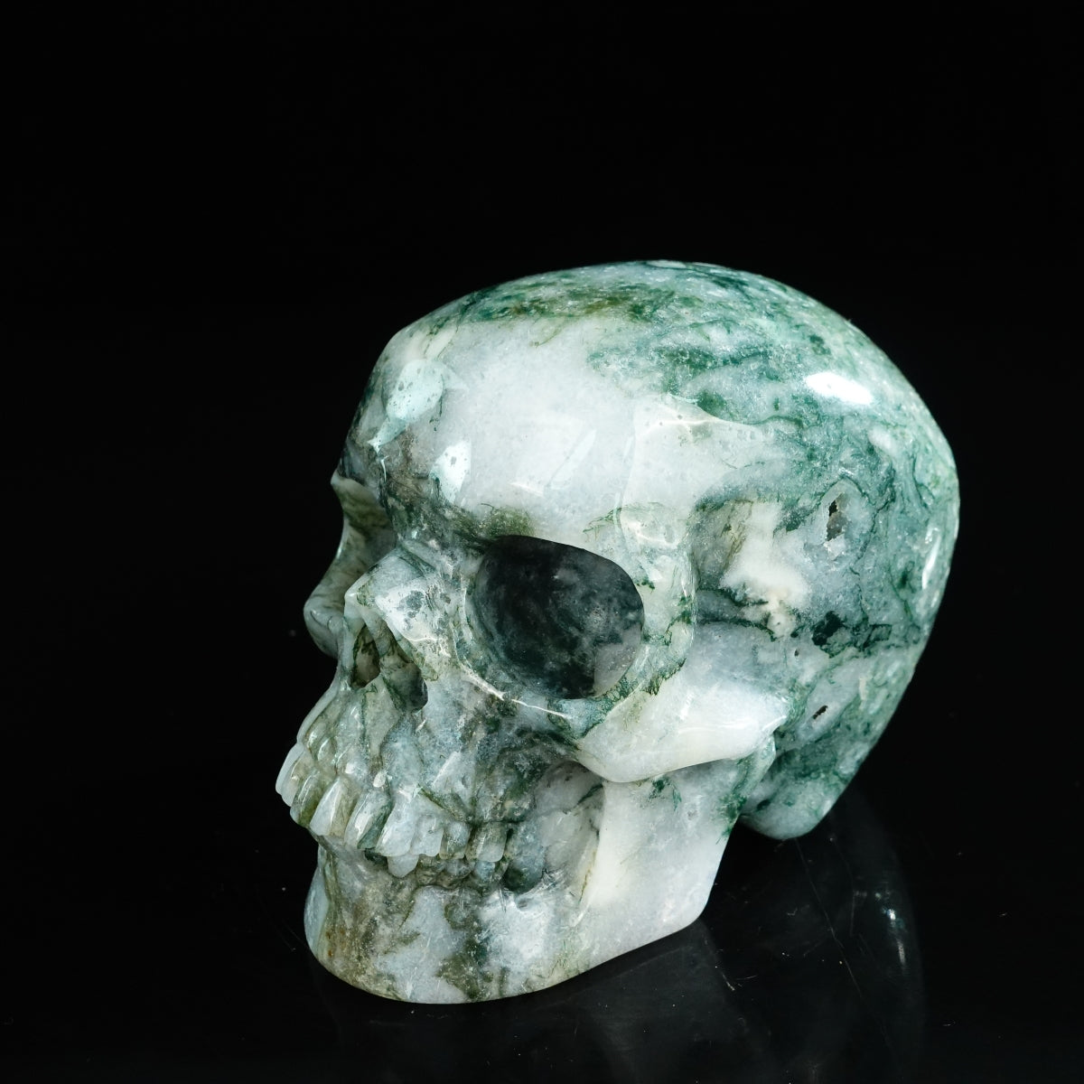 4.5" Moss Agate Crystal Skull Carving - Unique Piece #MA02