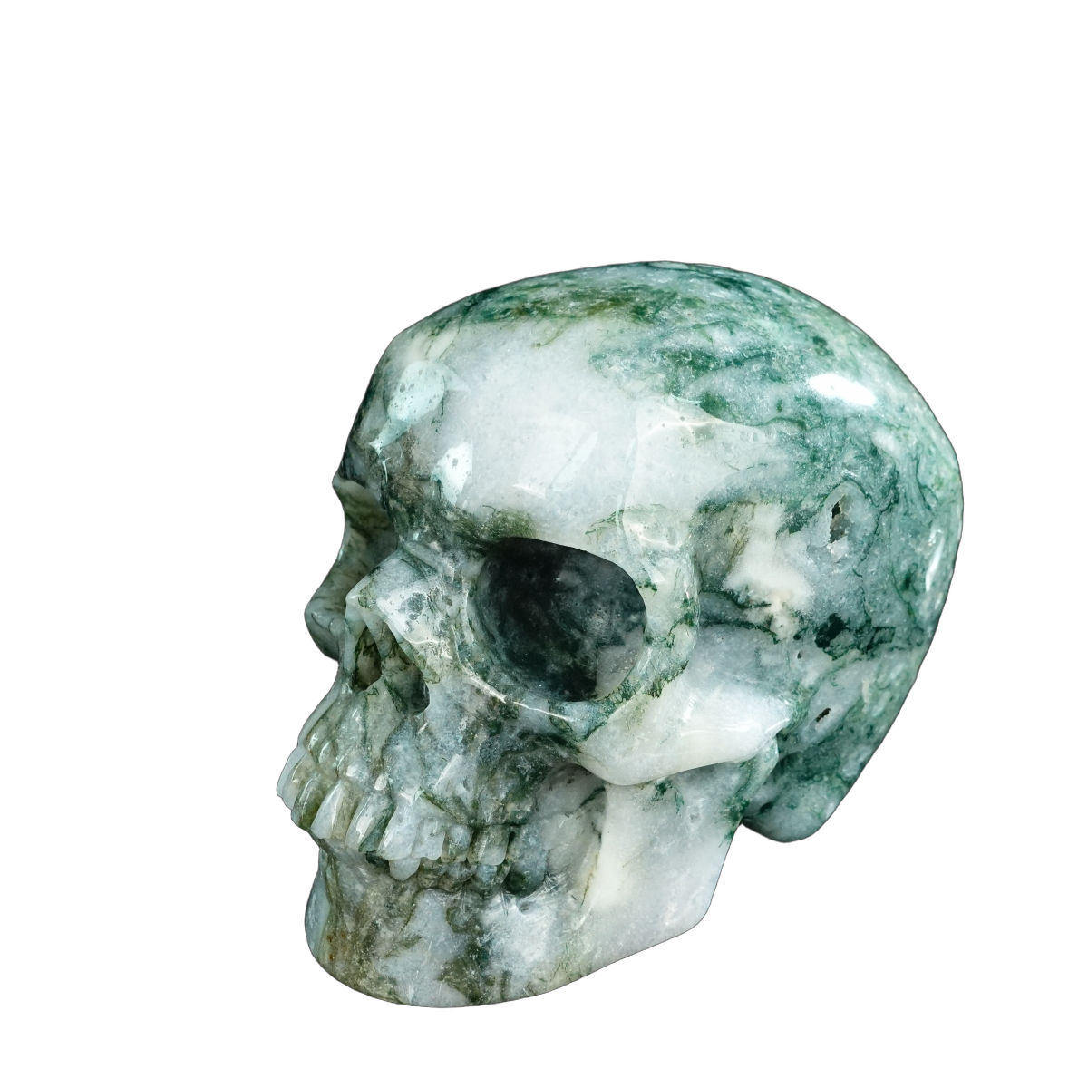 4.5" Moss Agate Crystal Skull Carving - Unique Piece #MA02