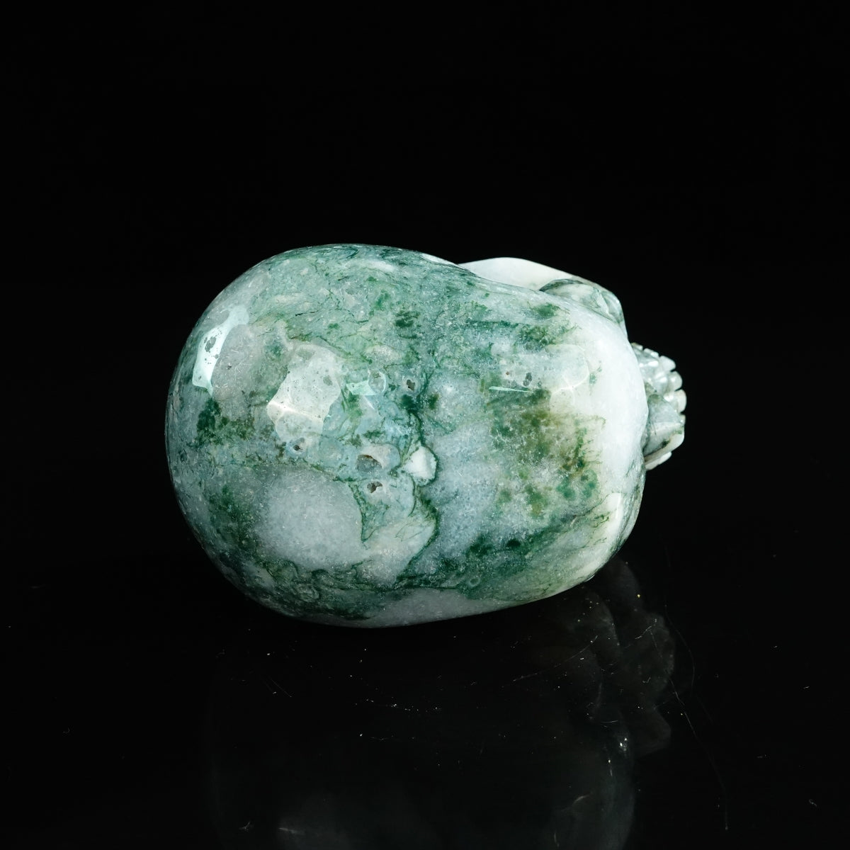 4.5" Moss Agate Crystal Skull Carving - Unique Piece #MA02
