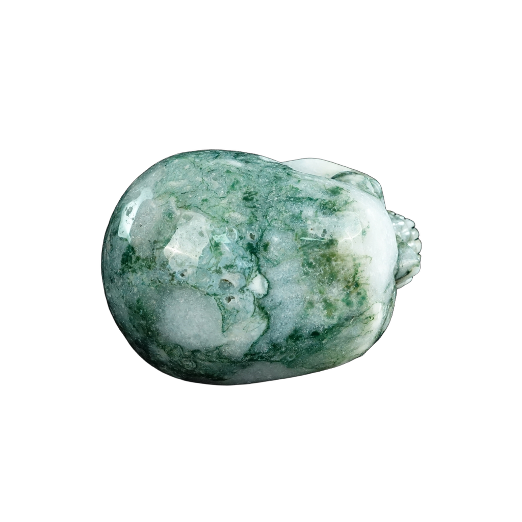 4.5" Moss Agate Crystal Skull Carving - Unique Piece #MA02