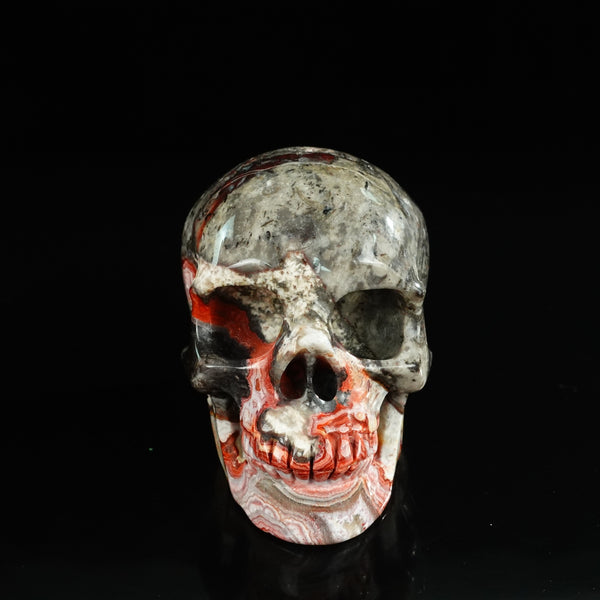 4.5" Red Crazy Lace Agate Crystal Skull Carving - Unique Piece #RC01