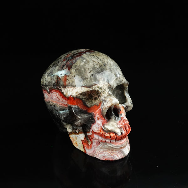 4.5" Red Crazy Lace Agate Crystal Skull Carving - Unique Piece #RC01 - alternate view