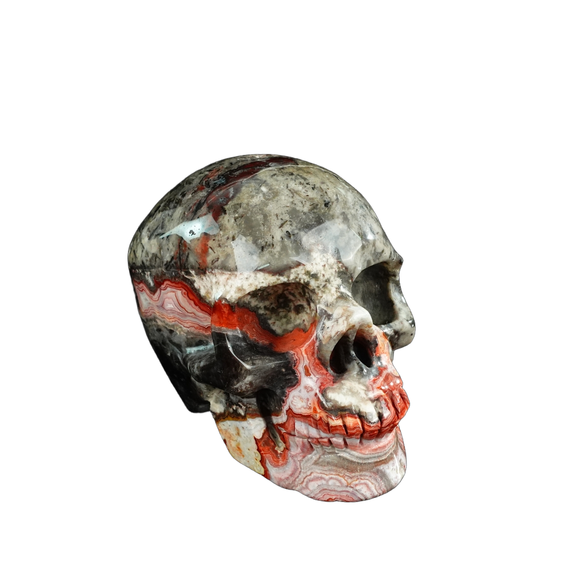 4.5" Red Crazy Lace Agate Crystal Skull Carving - Hand Carved Decor