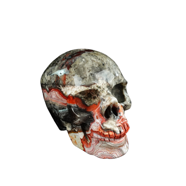 4.5" Red Crazy Lace Agate Crystal Skull Carving - Hand Carved Decor - alternate view