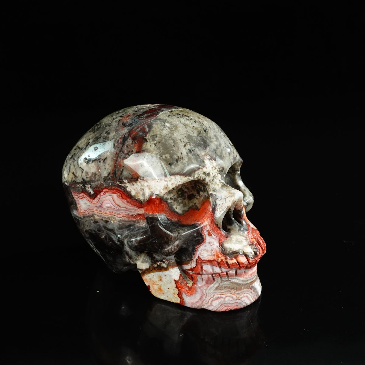 4.5" Red Crazy Lace Agate Crystal Skull Carving - Unique Piece #RC01