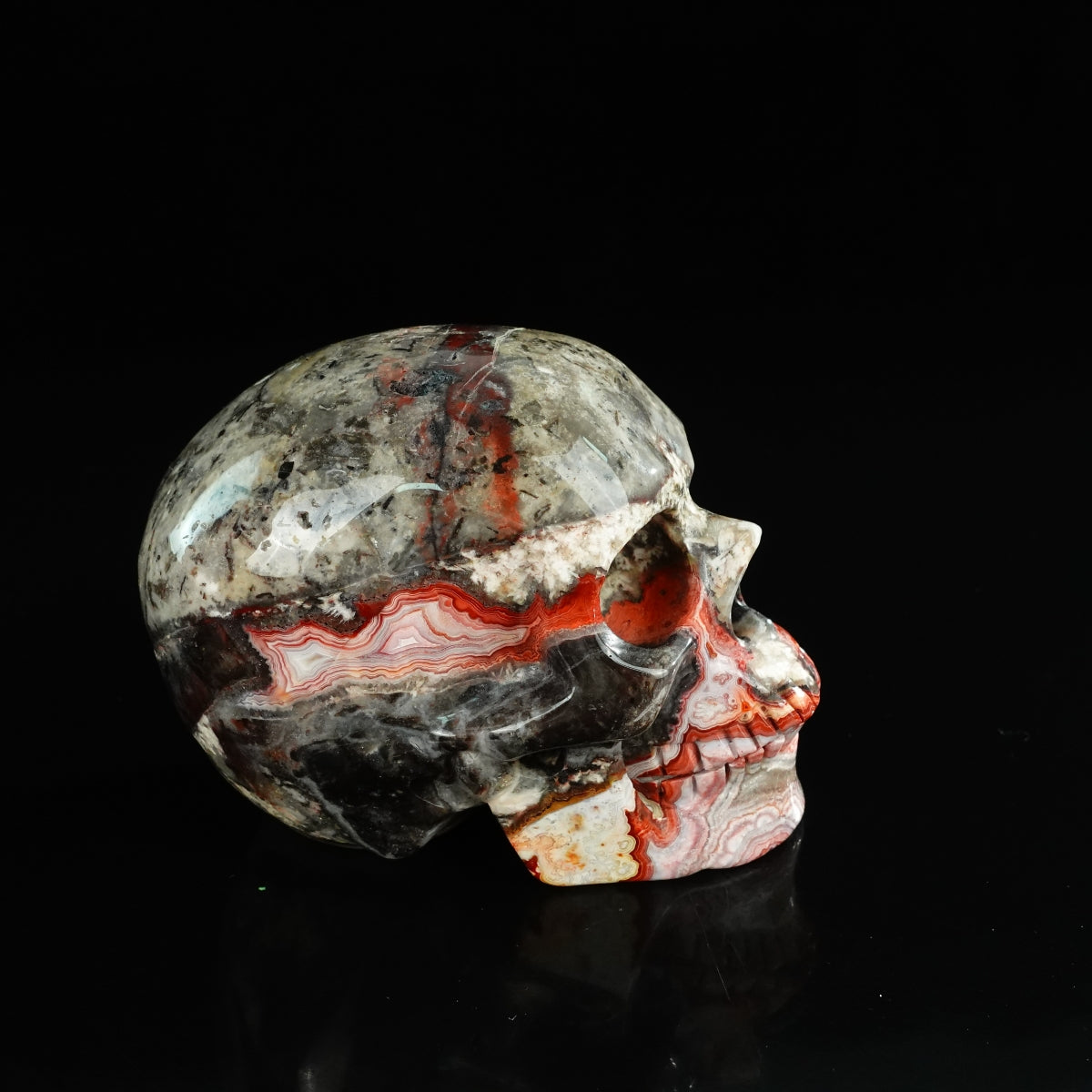4.5" Red Crazy Lace Agate Crystal Skull Carving - Unique Piece #RC01