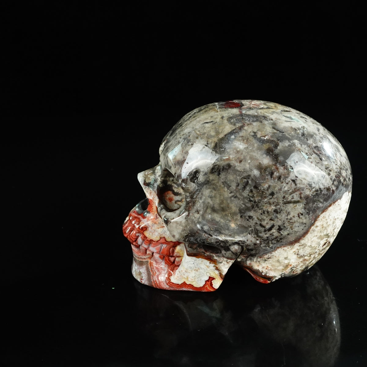 4.5" Red Crazy Lace Agate Crystal Skull Carving - Unique Piece #RC01