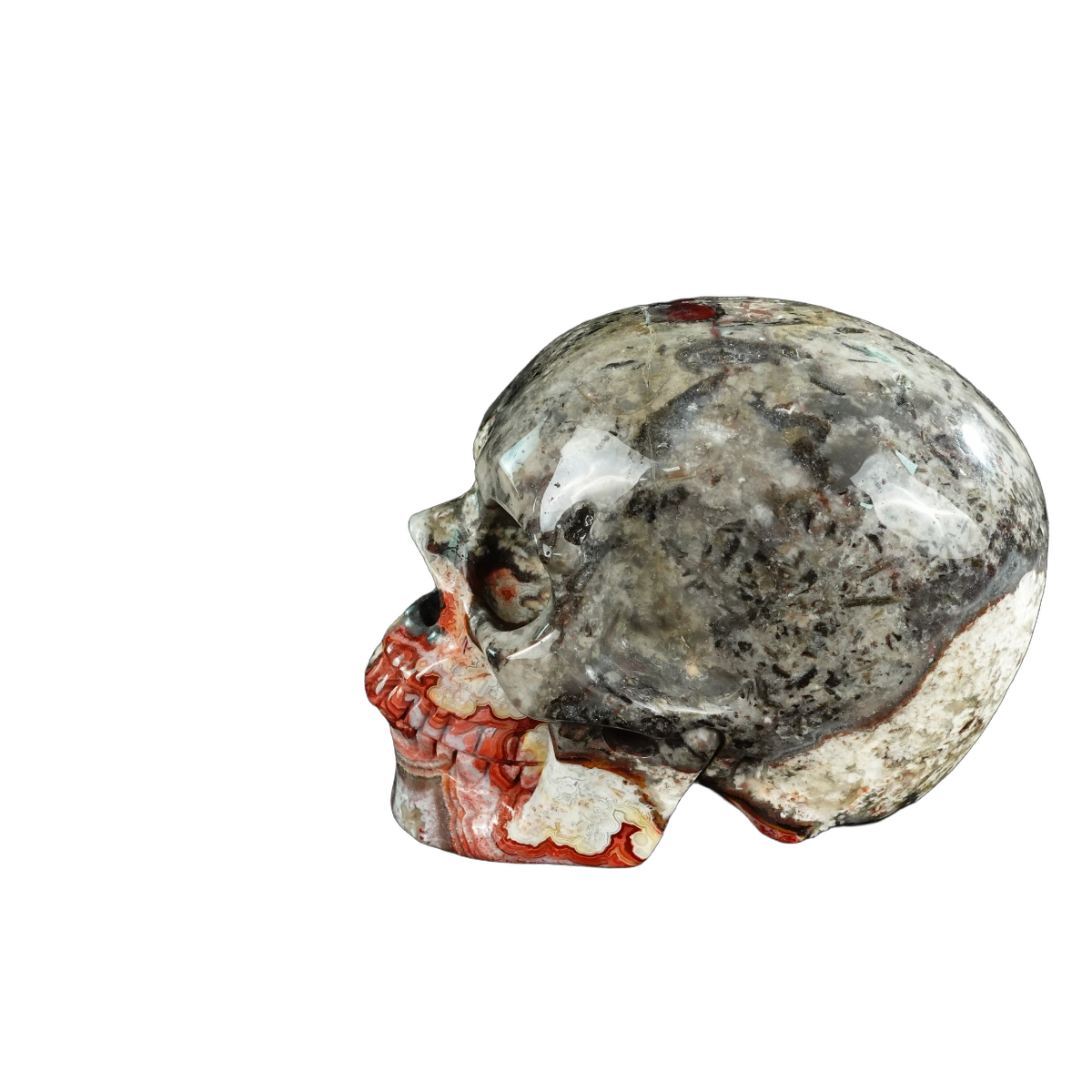 4.5" Red Crazy Lace Agate Crystal Skull Carving - Hand Carved Decor