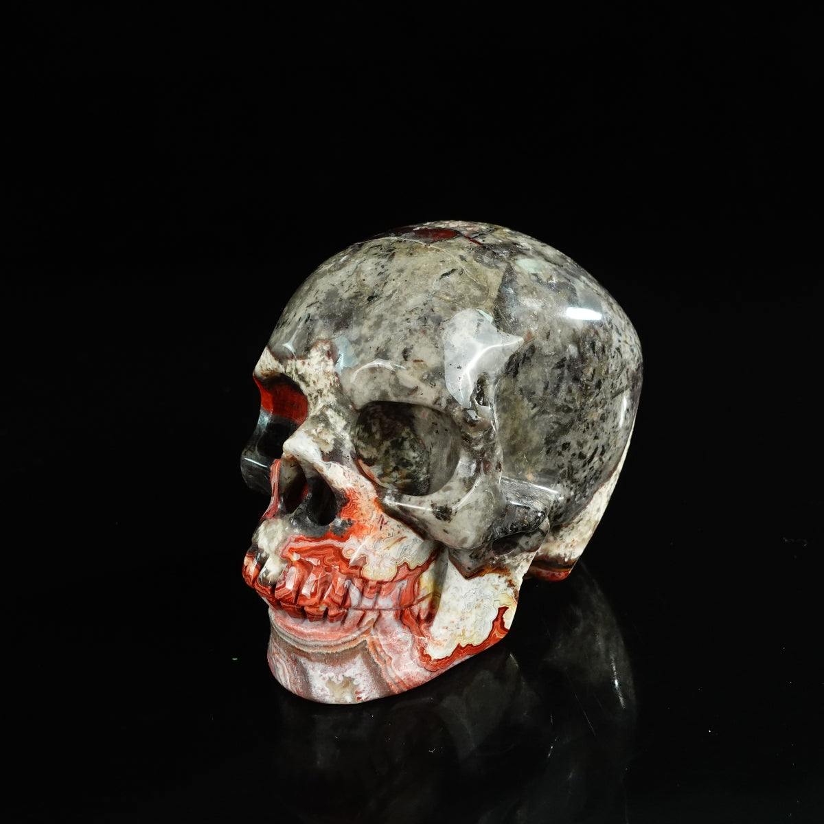 4.5" Red Crazy Lace Agate Crystal Skull Carving - Unique Piece #RC01