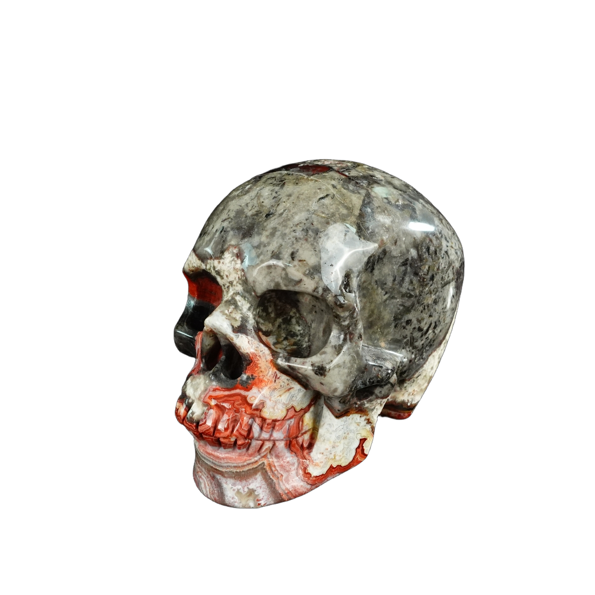 4.5" Red Crazy Lace Agate Crystal Skull Carving - Hand Carved Decor