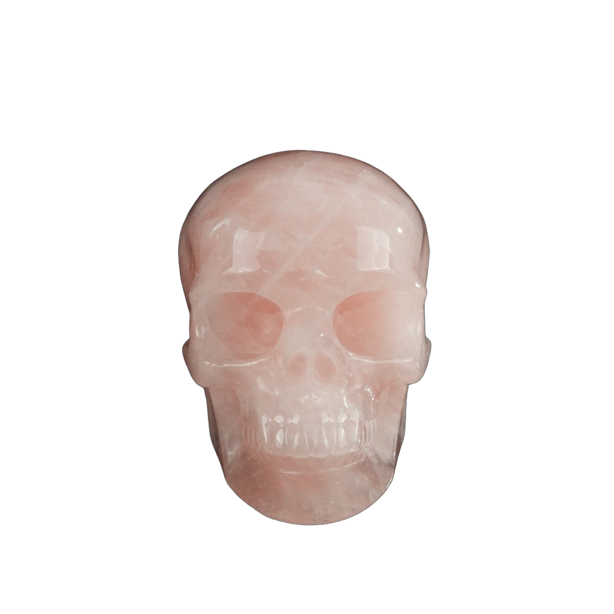 4.5" Rose Quartz Crystal Skull Carving - Hand Carved Decor