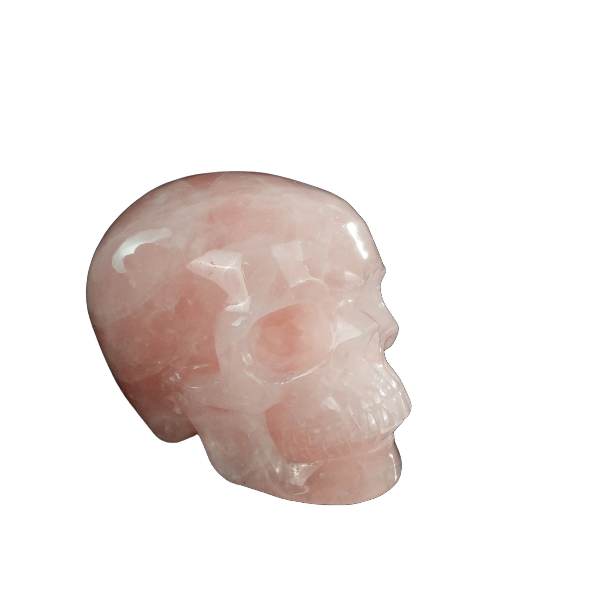 4.5" Rose Quartz Crystal Skull Carving - Hand Carved Decor