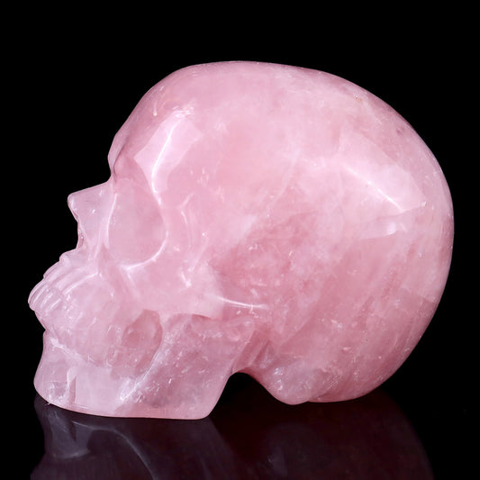 4.5" Rose Quartz Crystal Skull Carving - Hand Carved Decor