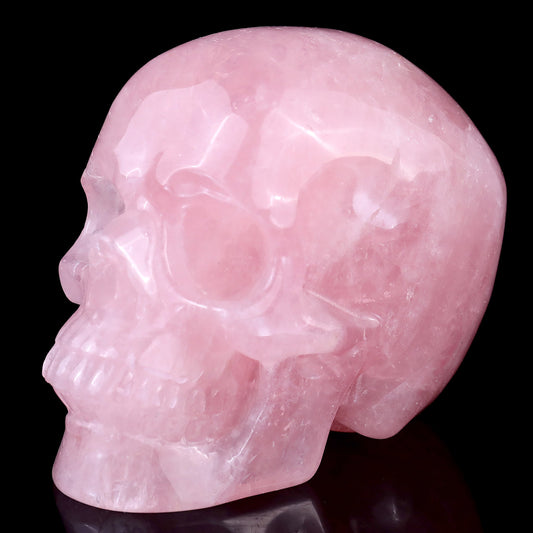 4.5" Rose Quartz Crystal Skull Carving - Hand Carved Decor