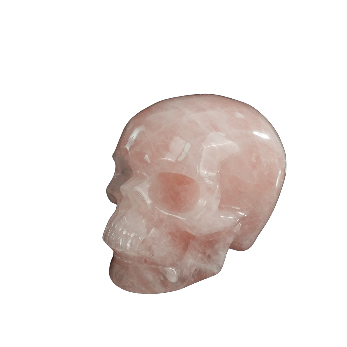 4.5" Rose Quartz Crystal Skull Carving - Hand Carved Decor