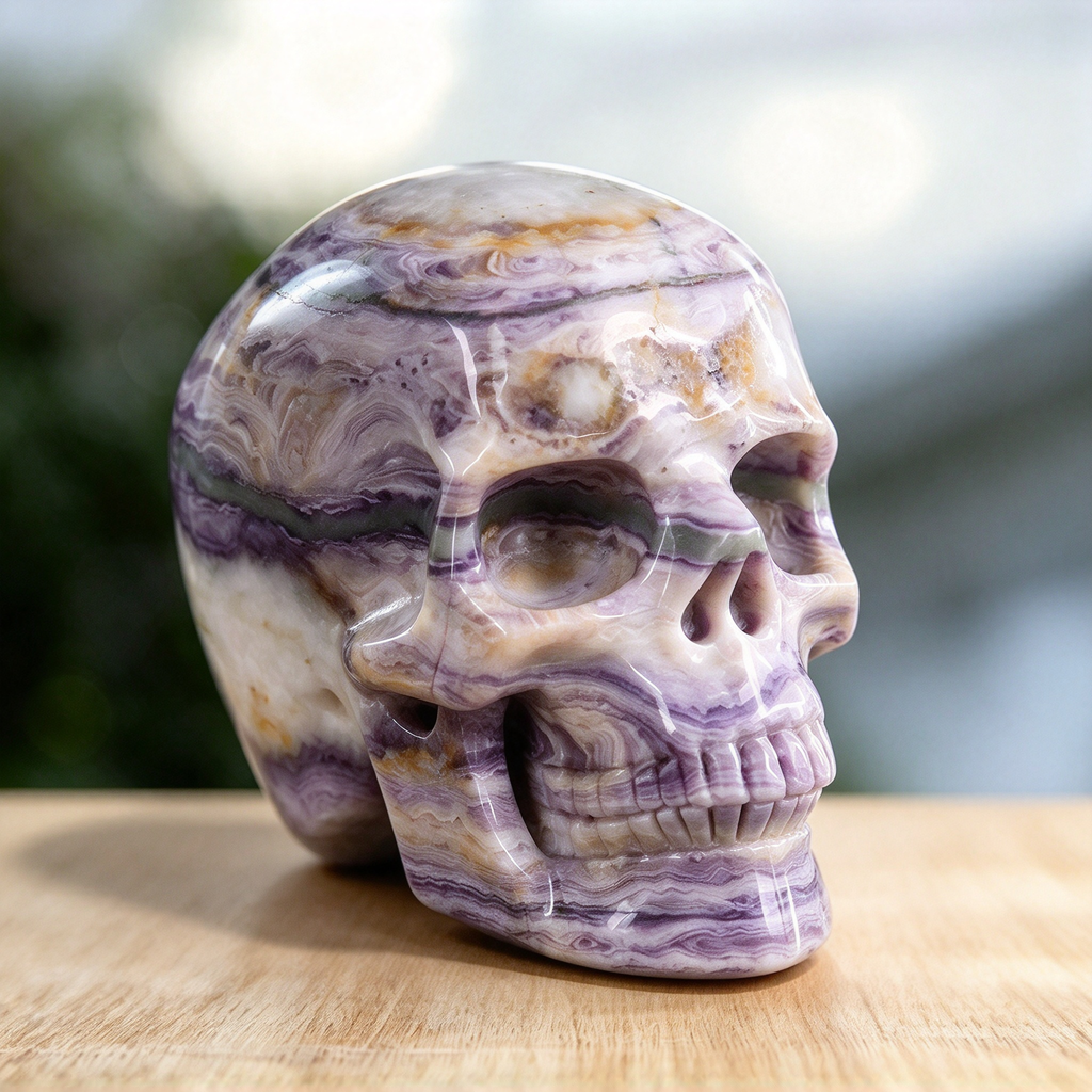 3.0" Purple Malachite Crystal Skull Carving  #SKH30099
