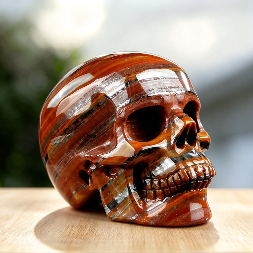3.0" Tiger Iron Eye Agate Crystal Skull Carving  #SKH30089