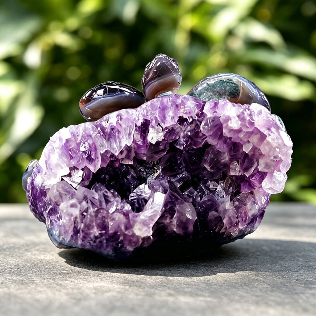 5.4" Amethyst Druse Agate Snake Carving  #GDC0014