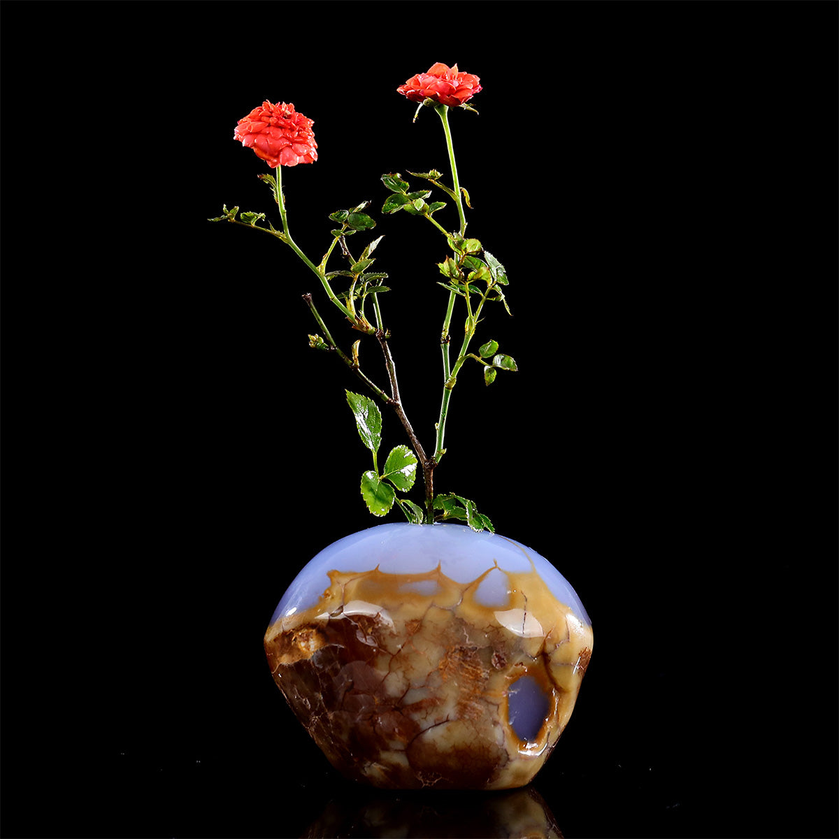 3.6" Blue Chalcedony Crystal Vase Carving  #CHA0037