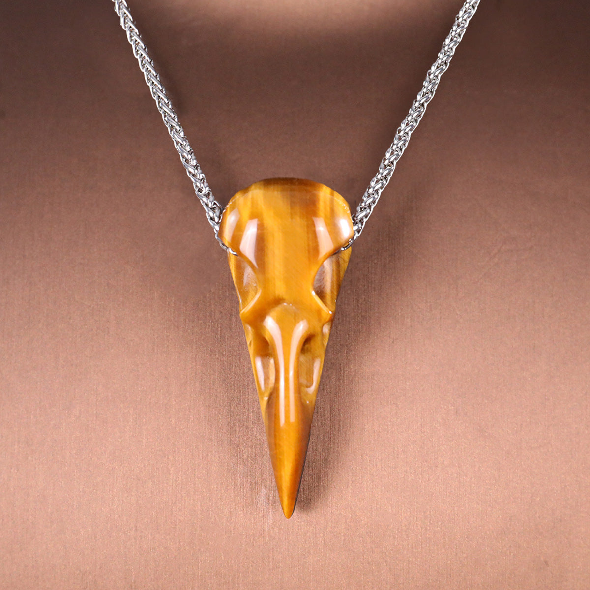 2.5" Tiger's Eye Raven Skull Pendant Carving  #CSC0044