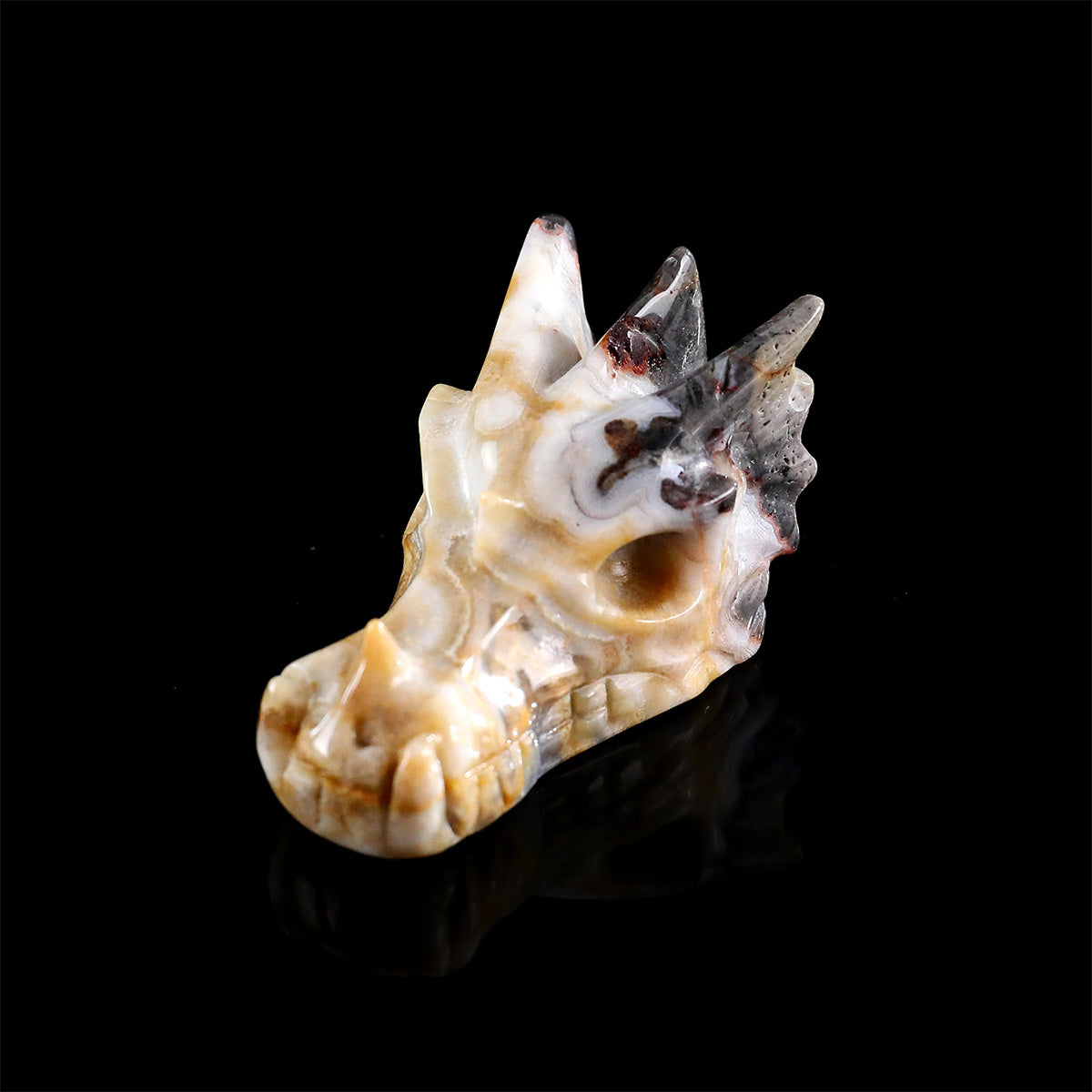 2.1" Red Crazy Lace Agate Dragon Skull Carving  #CSC0038